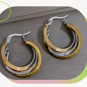 Classic Two-Tone Hoop Earrings - Gold & Silver